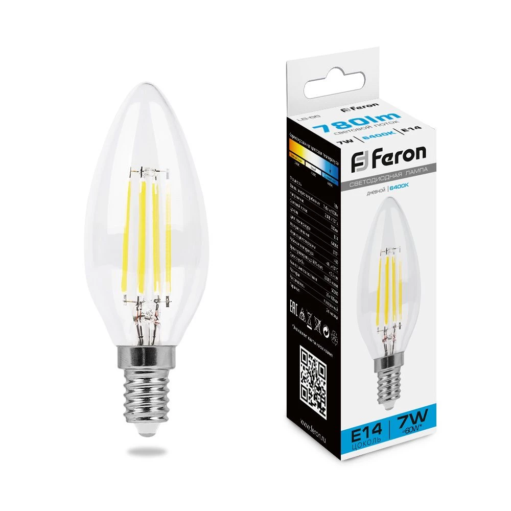 Лампа светодиодная Feron LB-66 Свеча E14 7W 230V 6400K (38227) - Viokon.com