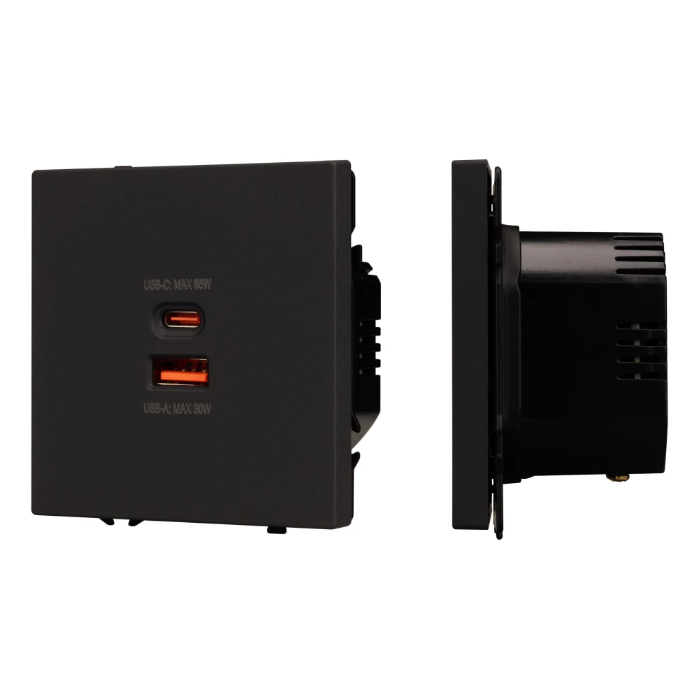 Механизм розетки с быстрой USB зарядкой SCT-NOBE-MUAC-SFPL-FC-BK (65W, QC3) (Arlight, Черный оникс) 054317 - Viokon.com