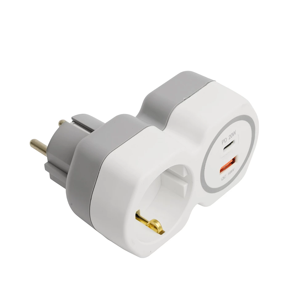 Разветвитель сетевой на 1 выход с/з STEKKER 250В, 16А, USB A+ Type C, 2,4А, PD, белый/серый, ADP16-16-20 (50109) - Viokon.com