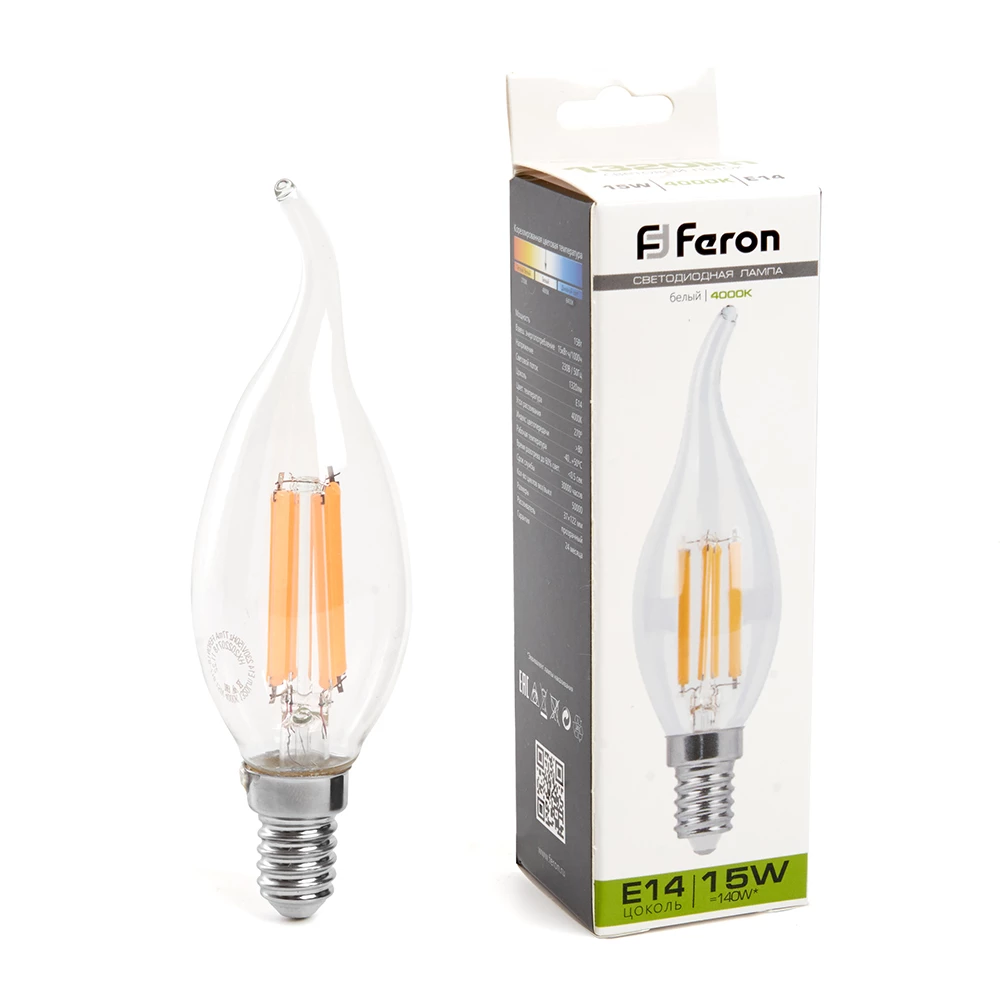 Лампа светодиодная Feron LB-718 Свеча на ветру E14 15W 230V 4000K (38263) - Viokon.com