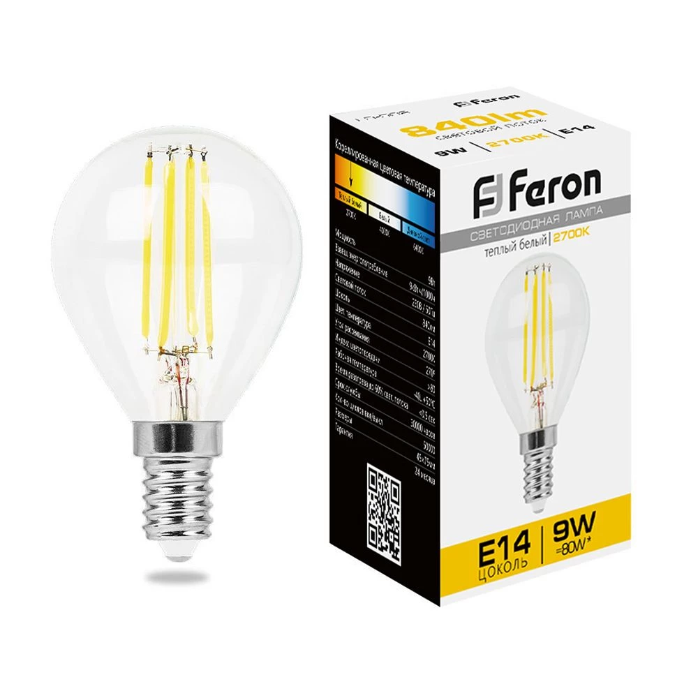 Лампа светодиодная Feron LB-509 Шарик E14 9W 230V 2700K (38001) - Viokon.com
