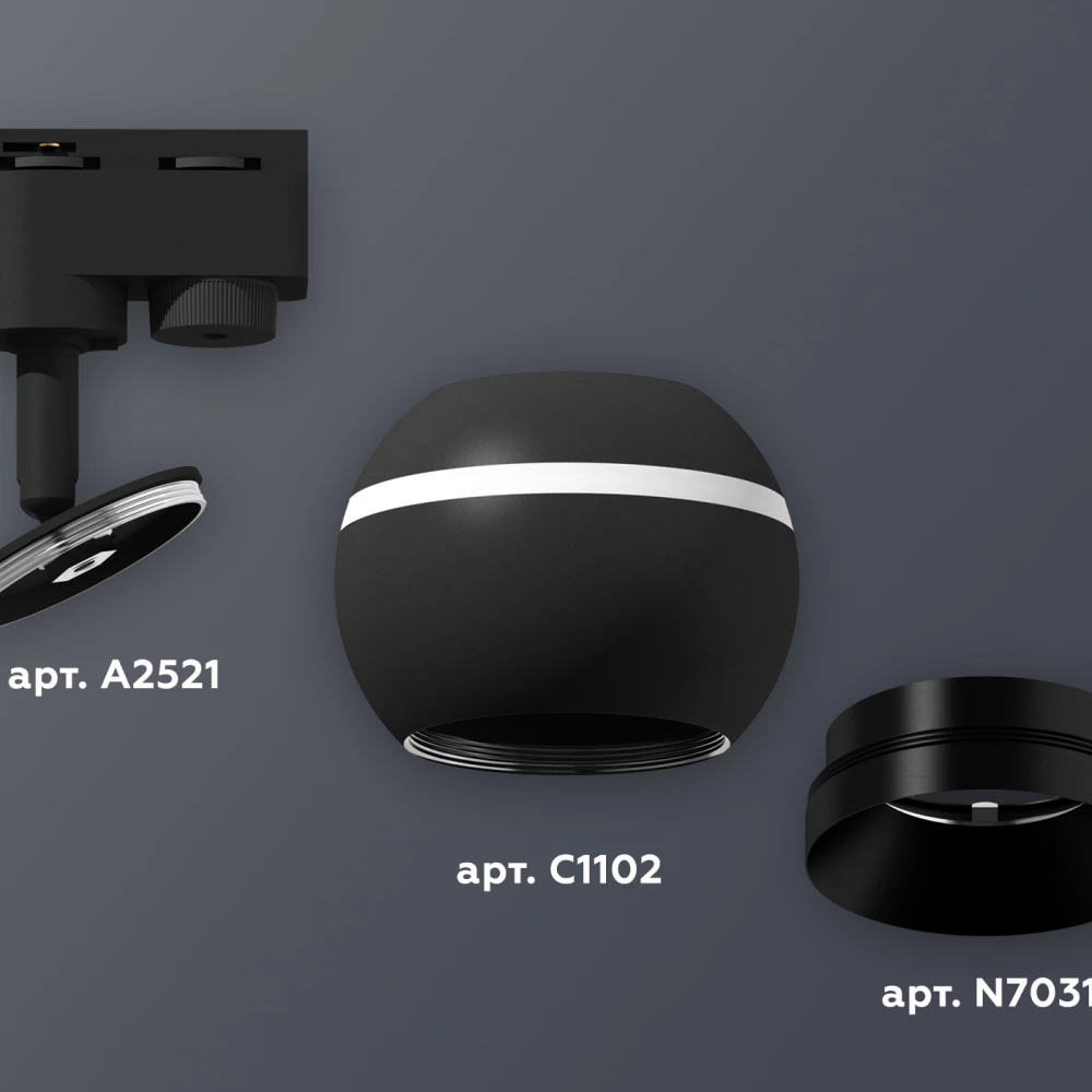 Комплект трекового однофазного светильника с подсветкой XT1102002 SBK/PBK черный песок/черный полированный GU5.3 LED 3W 4200K (A2521, C1102, N7031) - Viokon.com