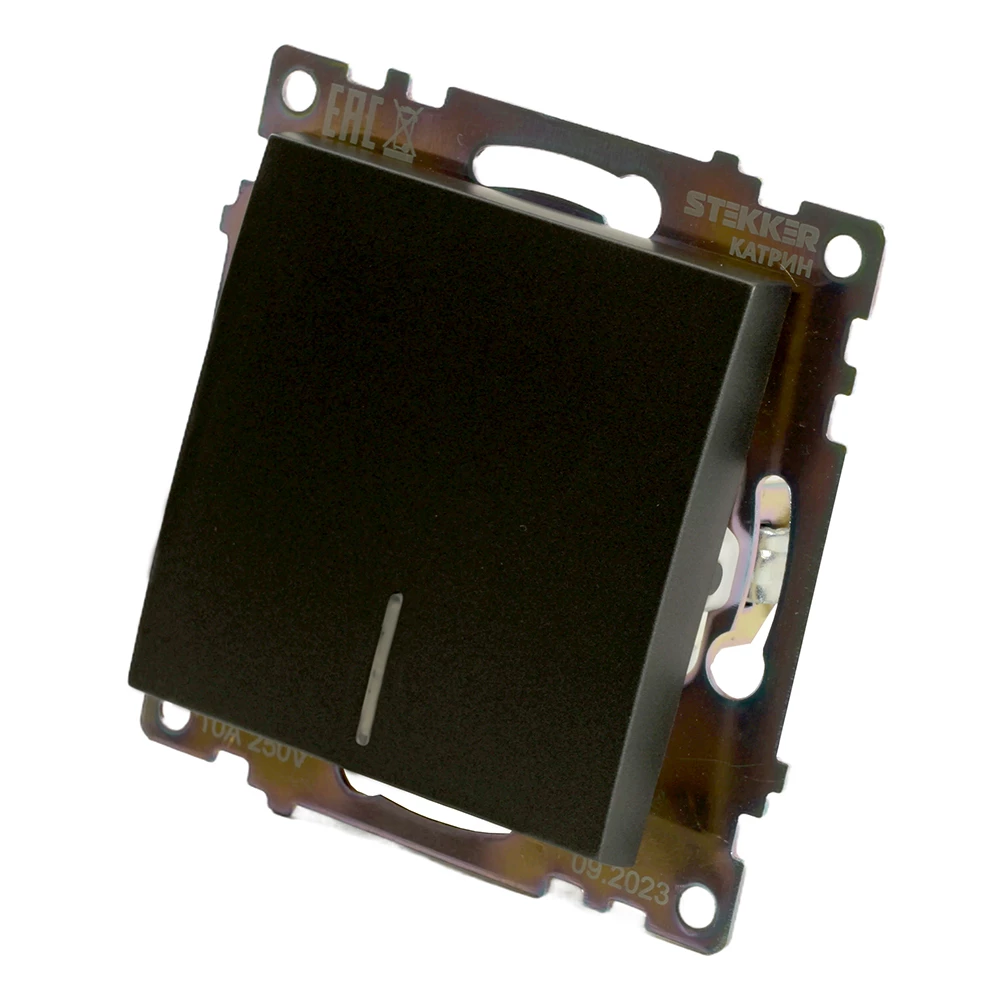 Выключатель 1-клавишный c индикатором (механизм), 250В, 10А, серия Катрин, графит, GLS10-7101-06 (49408) - Viokon.com
