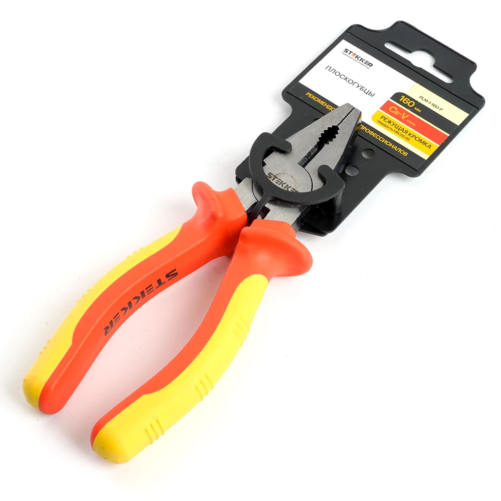 PLM-1-160-P Плоскогубцы комбинированные диэлектрические, 160мм, Cr-V, двухкомпонентная рукоятка (39779) - Viokon.com