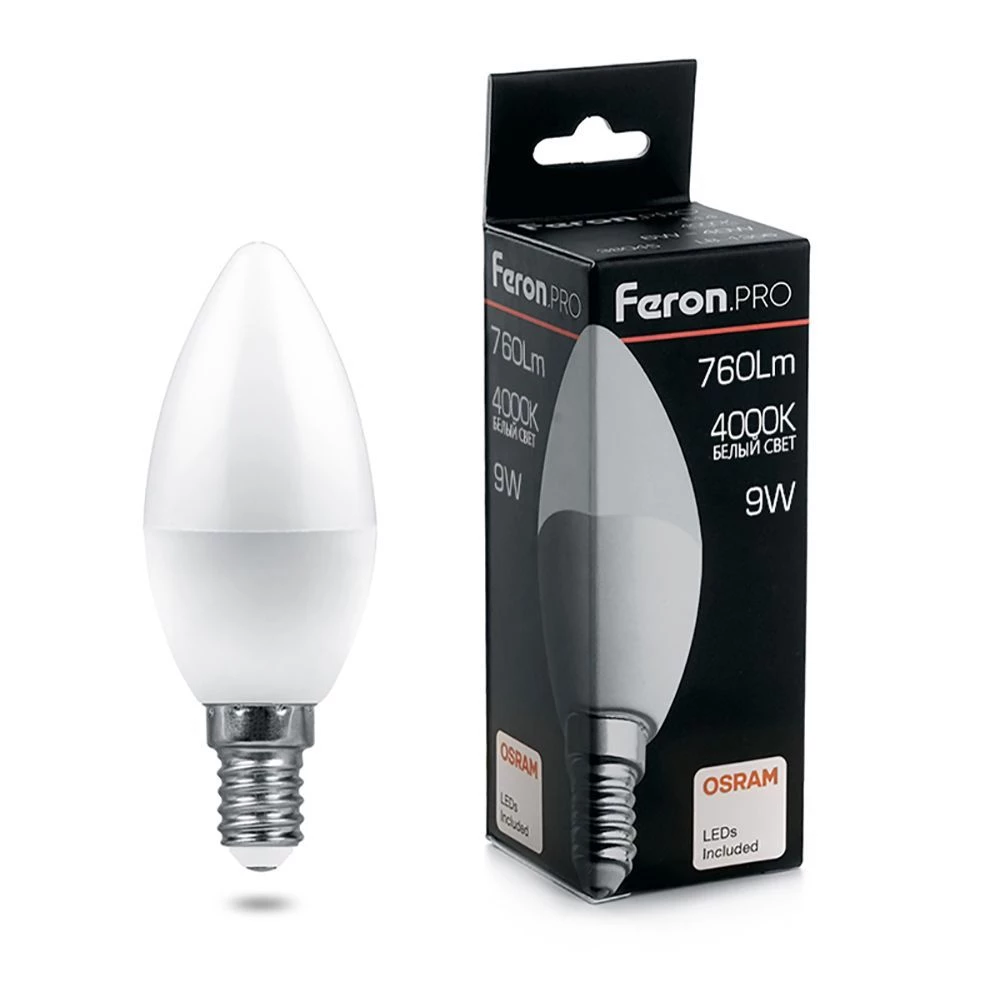 Лампа светодиодная Feron.PRO LB-1309 Свеча E14 9W 175-265V 4000K (38060) - Viokon.com