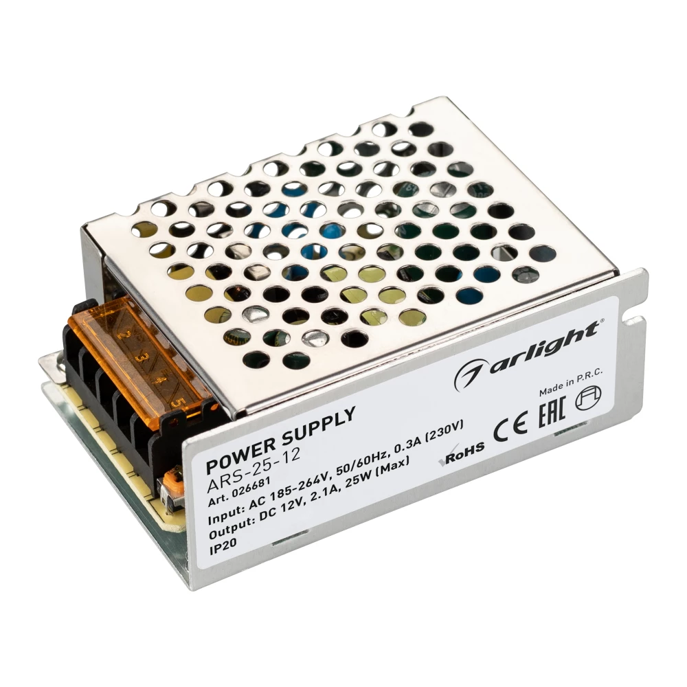 Блок питания ARS-25-12 (12V, 2.1A, 25W) (Arlight, IP20 Сетка, 2 года) 026681 - Viokon.com