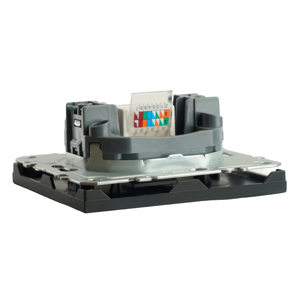 Розетка компьютерная 1-местная RJ-45 (механизм), STEKKER, серия Эмили, RST00-5117-05, черный уголь, soft touch (49847) - Viokon.com