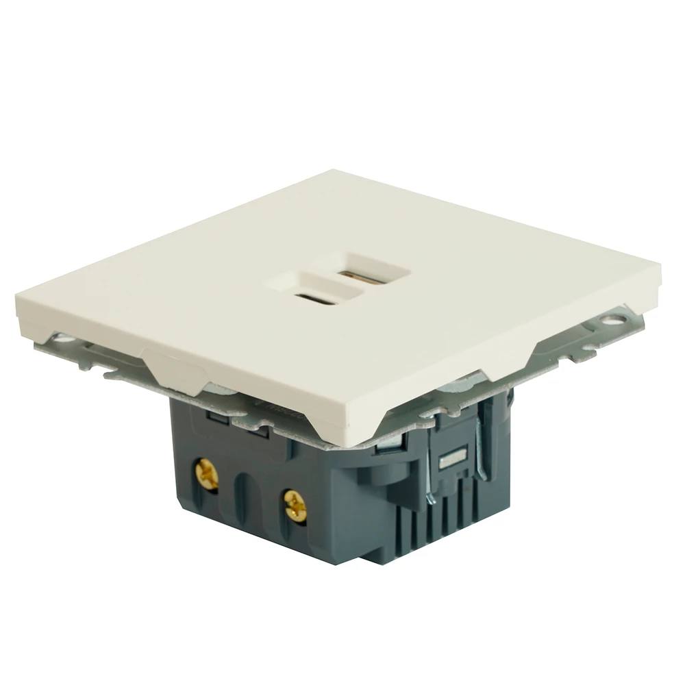 Розетка 2-местная USB + Type C (механизм), STEKKER, 250В, 20W, серия Эмили, RST10-5115-01, белый фарфор, soft touch (49879) - Viokon.com