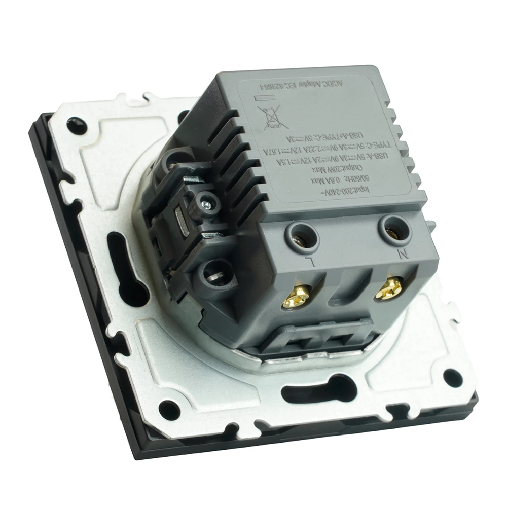 Розетка 2-местная USB + Type C (механизм), STEKKER, 250В, 20W, серия Эмили, RST10-5115-05, черный уголь, soft touch (49853) - Viokon.com