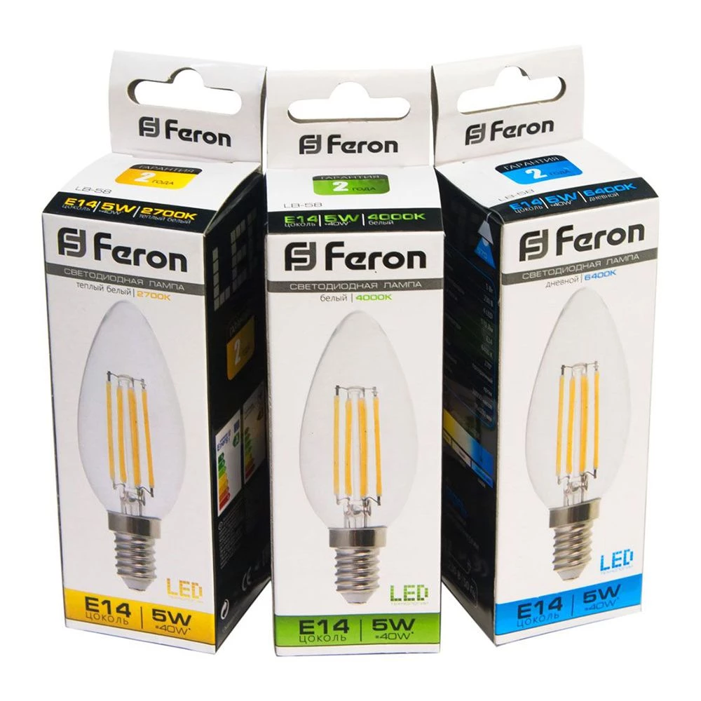 Лампа светодиодная Feron LB-58 Свеча E14 5W 230V 2700K (25572) - Viokon.com