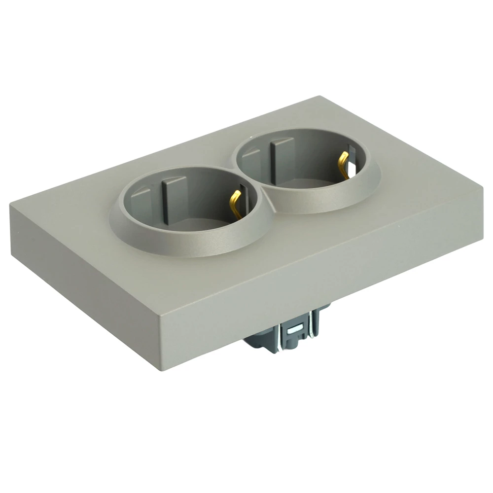 Розетка 2-местная с защитной шторкой, STEKKER, с/з, 250В, 16А, серия Эмили, RST16-5114-10, платиново-серый, soft touch (49960) - Viokon.com