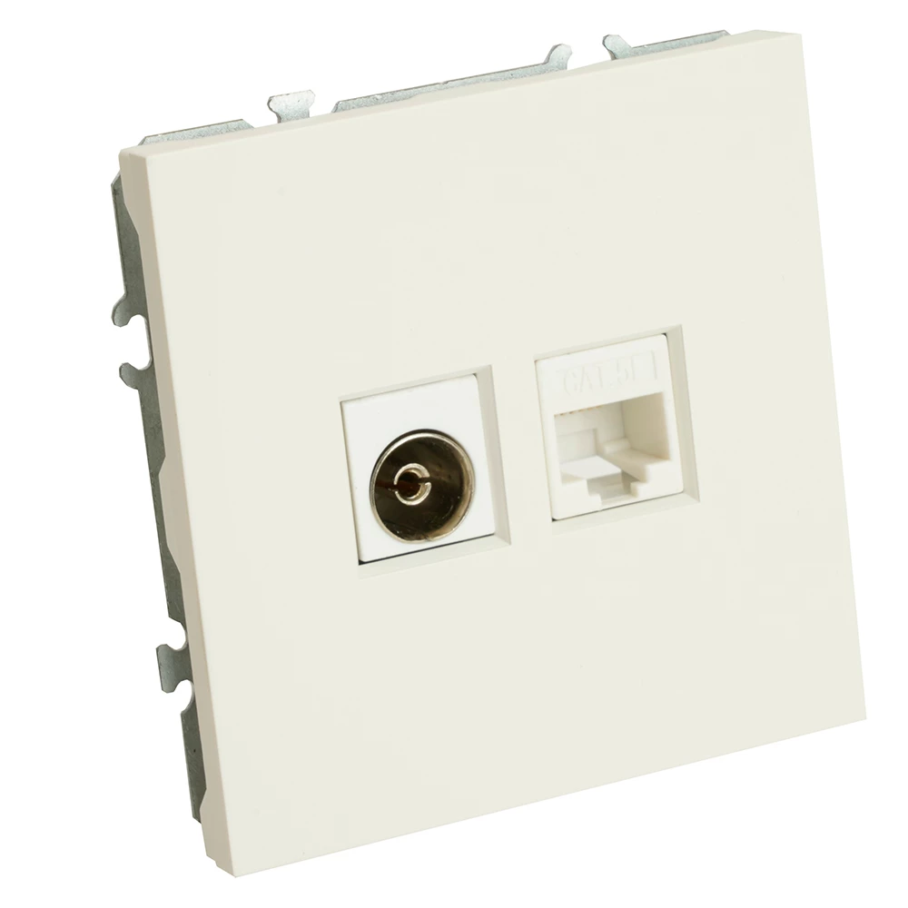 Розетка TV + компьютерная RJ-45 (механизм), STEKKER, серия Эмили, RST00-5106-01, белый фарфор, soft touch (49872) - Viokon.com