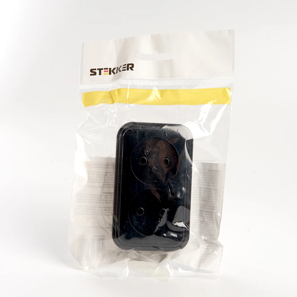 Розетка 2-местная б/з STEKKER, PST16-30-20 (RA 16-237-Ч), пластик АВС, 250В, 16А, IP20, черный (39694) - Viokon.com