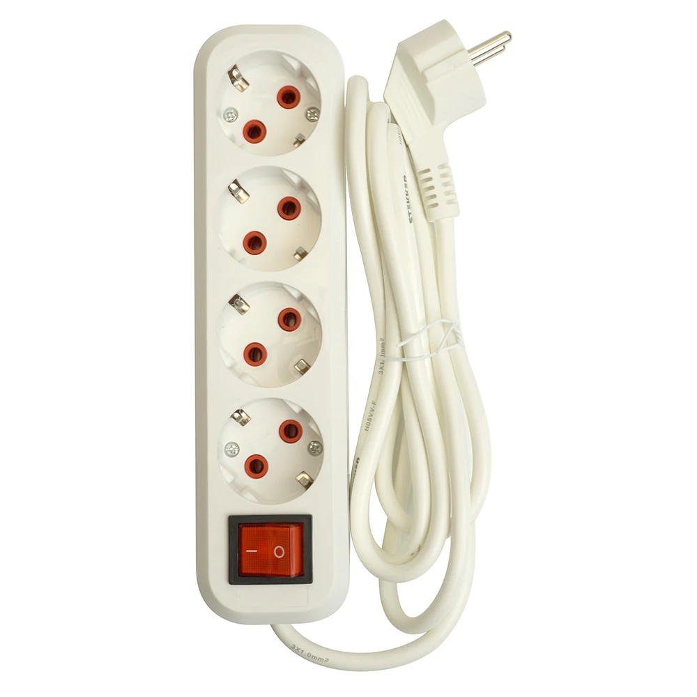 Удлинитель трехместный с/з  с выключ. STEKKER HM07-31-03 3x1мм2, 3м, серия Home (У16А-002), белый (49354) - Viokon.com