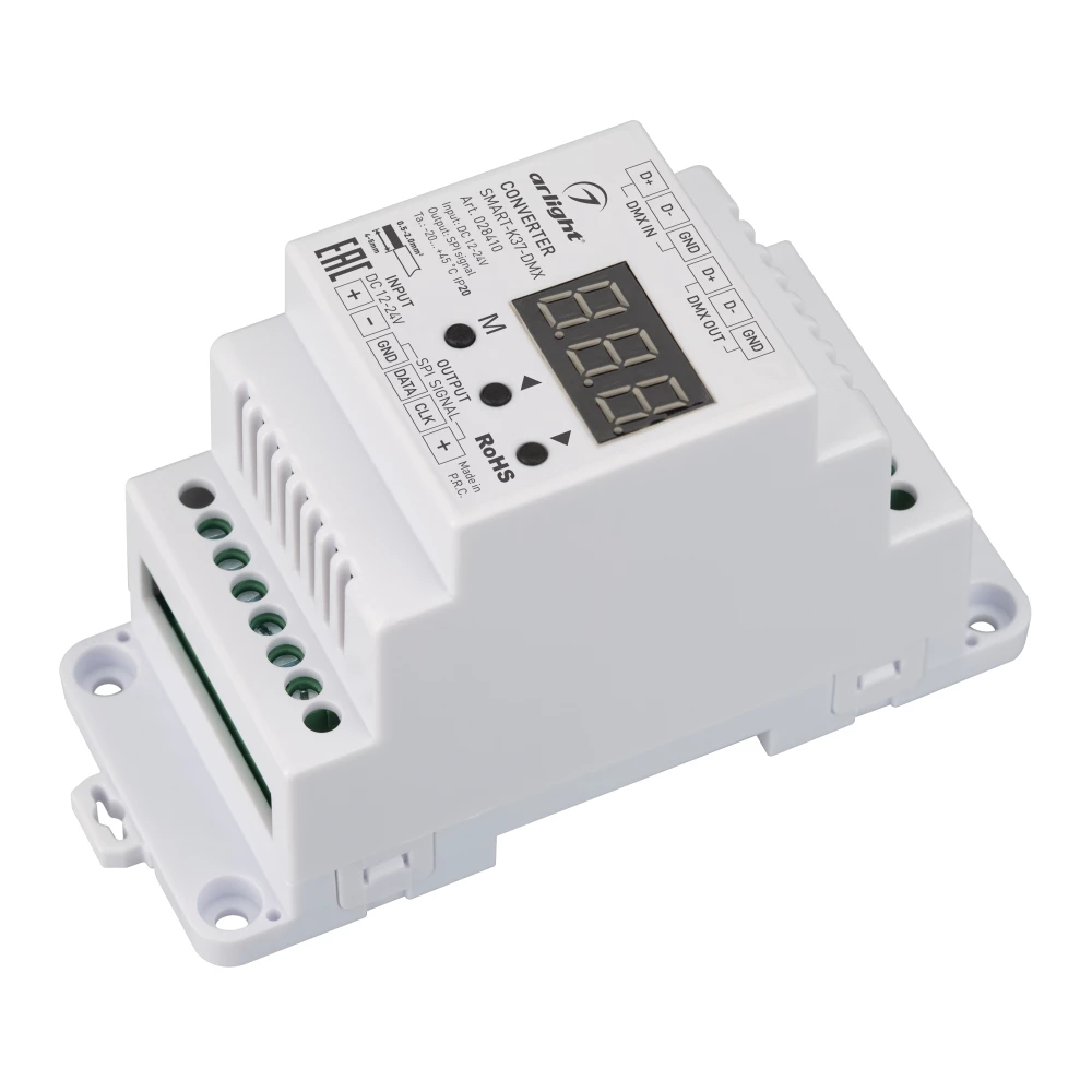 Конвертер SMART-K37-DMX (12-24V, SPI, DIN, 2.4G) (Arlight, Металл) 028410 - Viokon.com