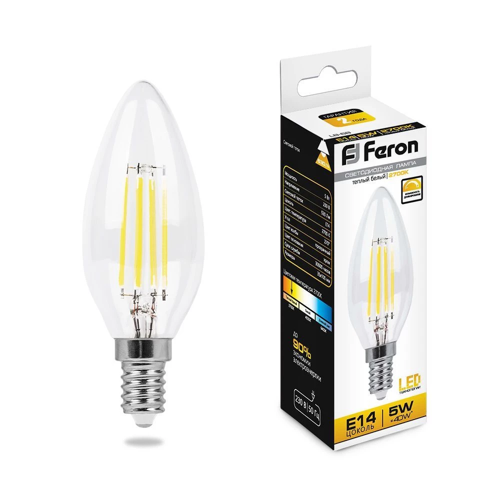 Лампа светодиодная диммируемая Feron LB-68 Свеча E14 5W 2700K (25651) - Viokon.com