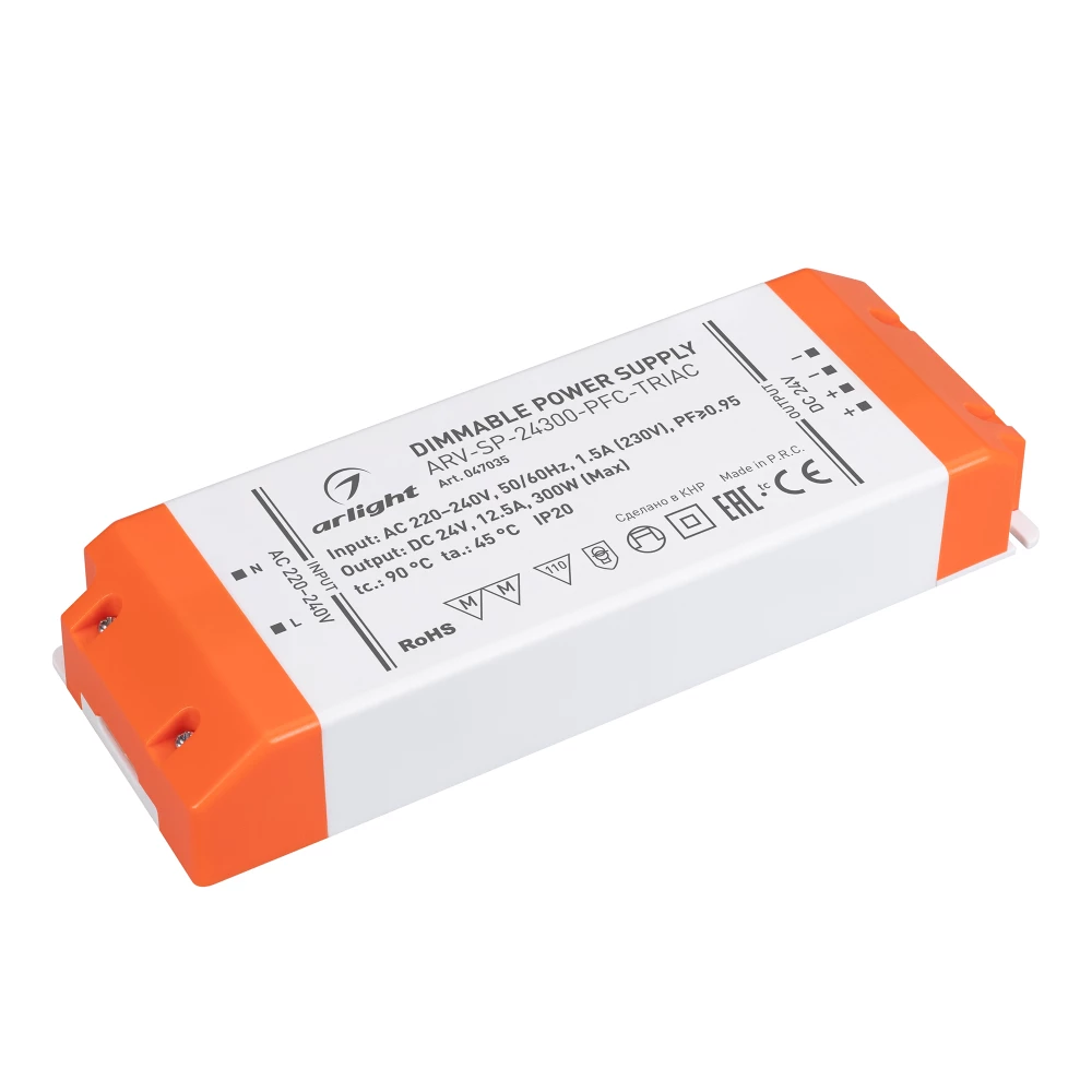 Блок питания ARV-SP-24300-PFC-TRIAC (24V, 12.5A, 300W) (Arlight, IP20 Пластик, 5 лет) 047035 - Viokon.com