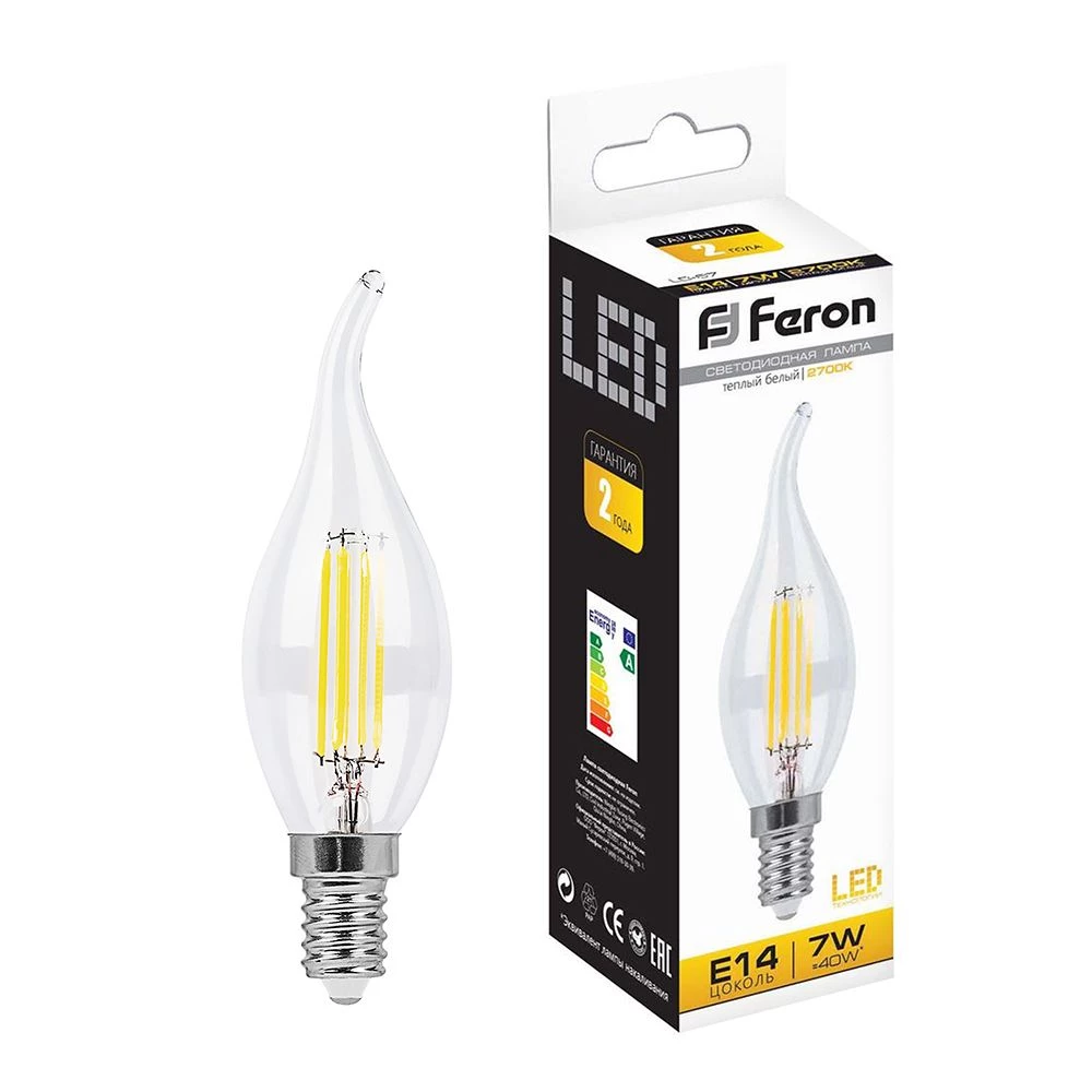 Лампа светодиодная Feron LB-67 Свеча на ветру E14 7W 230V 2700K (25727) - Viokon.com