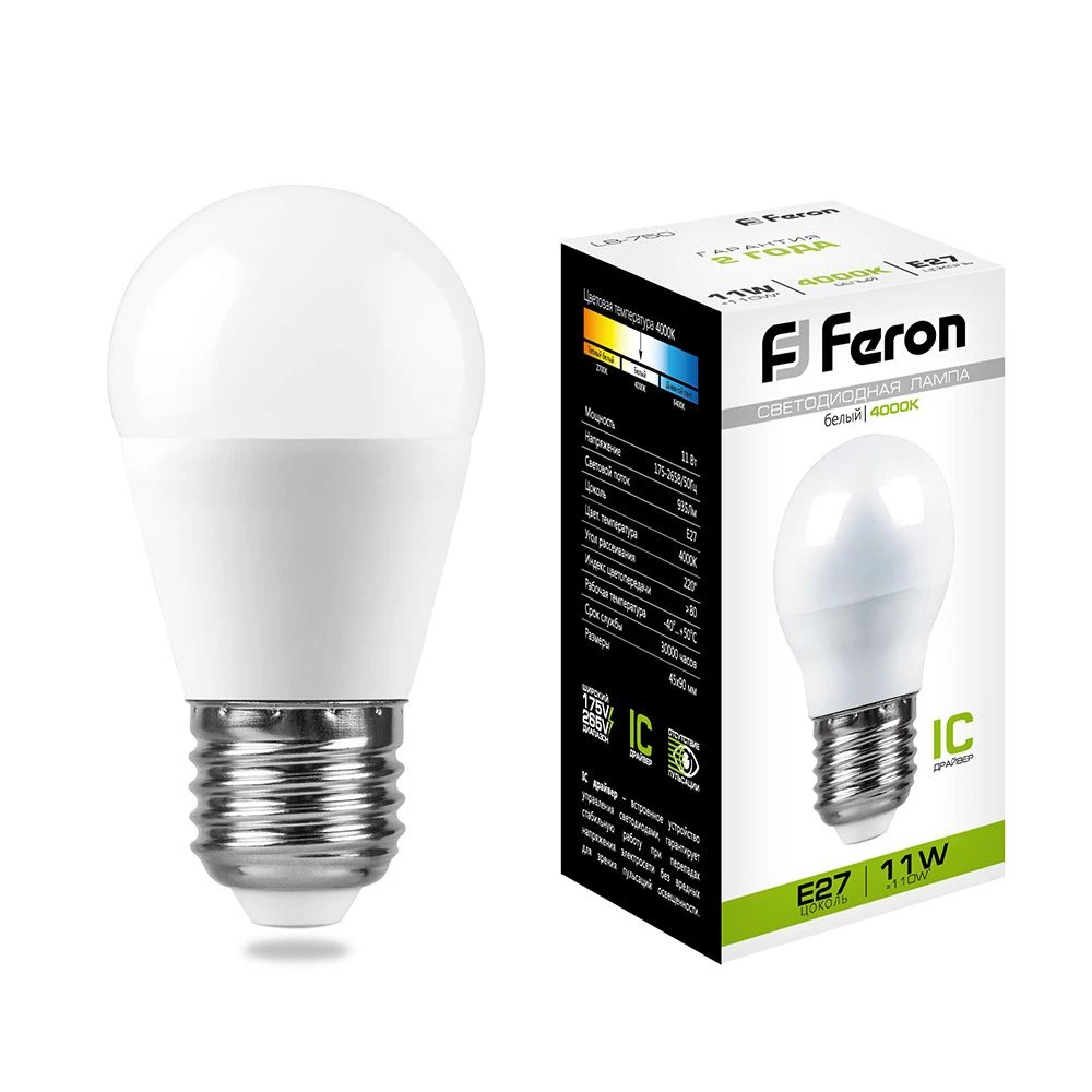 Лампа светодиодная Feron LB-750 Шарик E27 11W 175-265V 4000K (25950) - Viokon.com