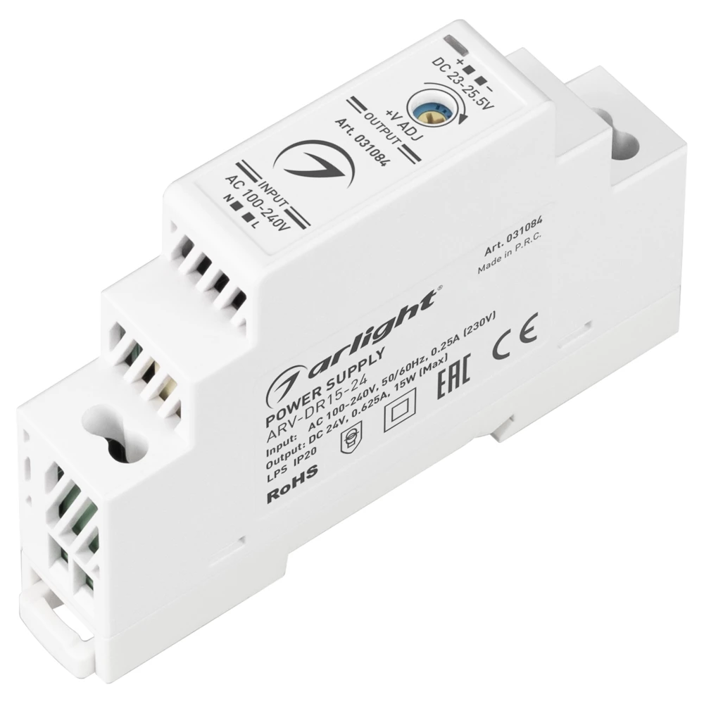 Блок питания ARV-DR15-24 (24V, 0.63A, 15W) (Arlight, IP20 DIN-рейка) 031084 - Viokon.com