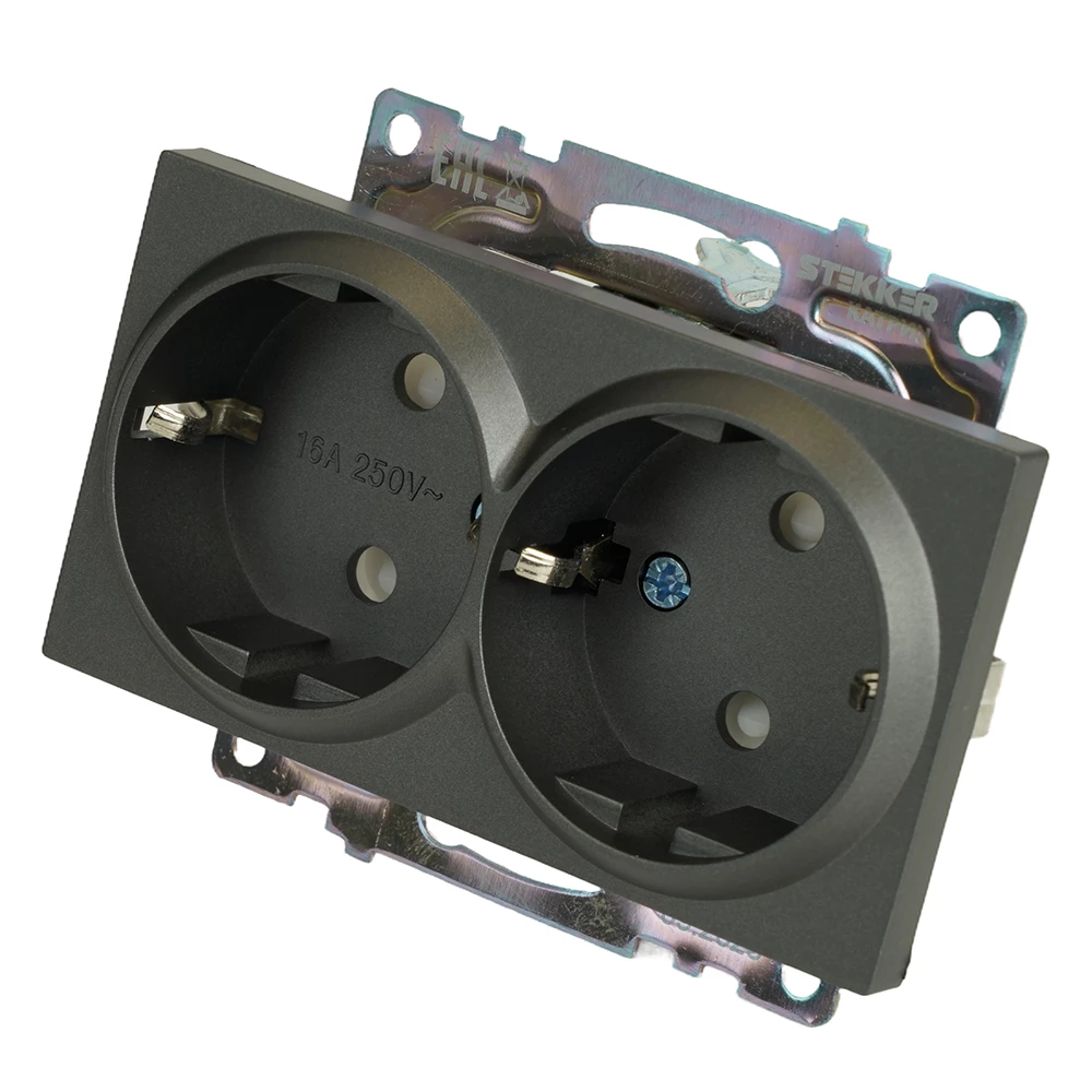 Розетка 2-местная с защитной шторкой (механизм) с/з, 250В, 16А, серия Катрин, графит, GLS16-7114-06 (49425) - Viokon.com