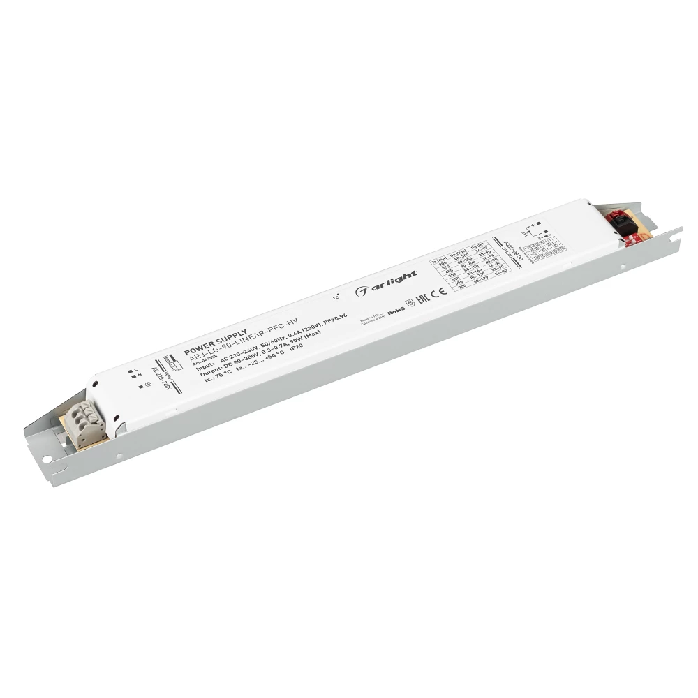 Блок питания ARJ-LG-90-LINEAR-PFC-HV (90W, 80-300V, 0.3-0.7A) (Arlight, IP20 Металл, 5 лет) 049558 - Viokon.com