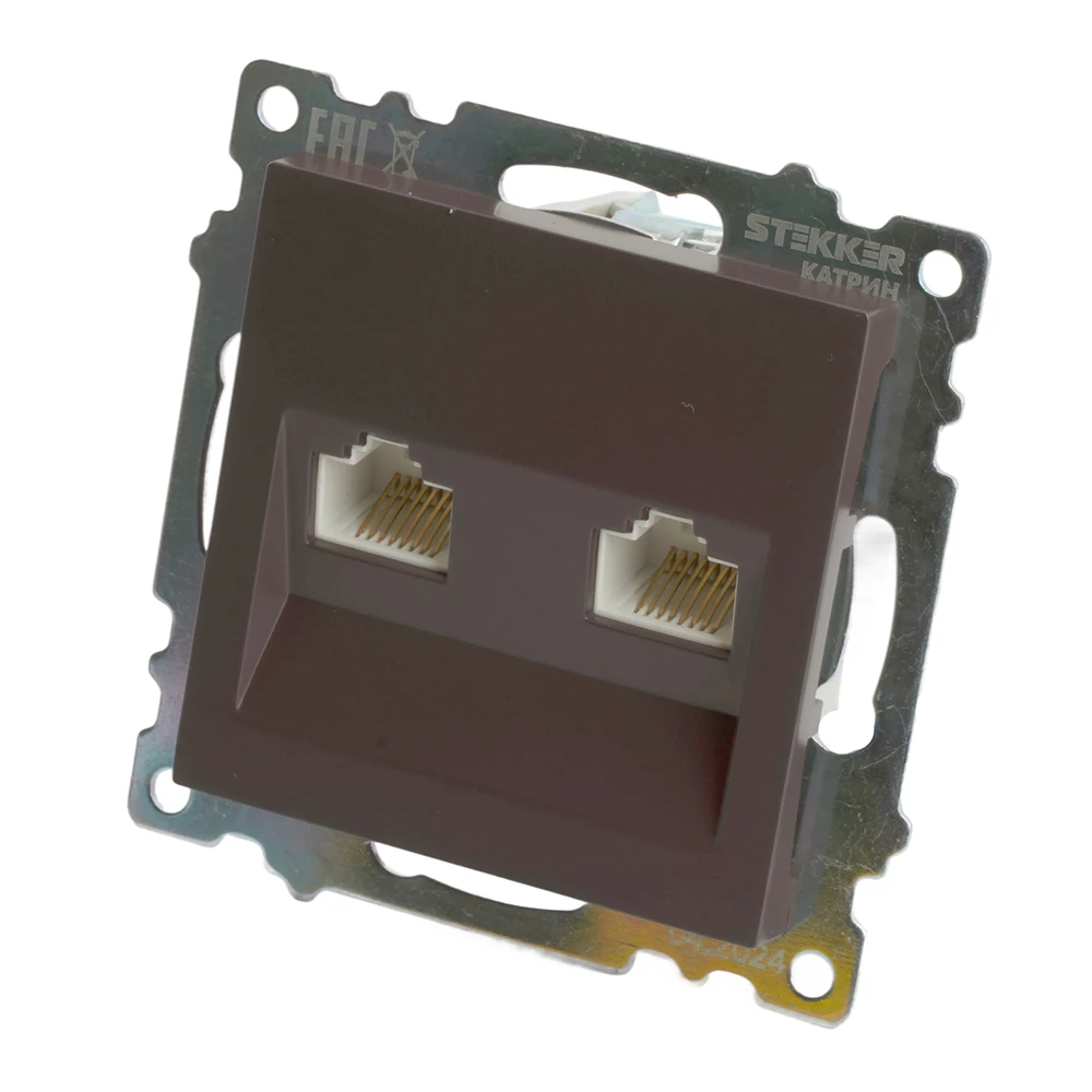 Розетка компьютерная 2-местная RJ-45 (механизм) STEKKER GLS00-7109-04, серия Катрин, шоколад (50006) - Viokon.com