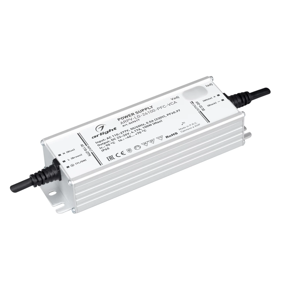 Блок питания ARPV-LG-24100-PFC-VCA (22-26V, 4.17A, 100W) (Arlight, IP65 Металл, 5 лет) 049617 - Viokon.com
