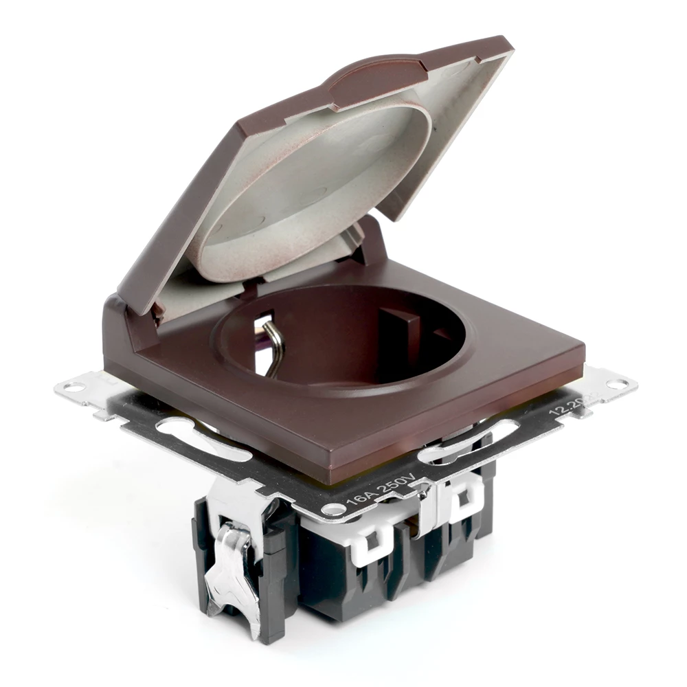 Розетка 1-местная с/з с крышкой (механизм), STEKKER GLS16-7112-04, 250В, 16А с защитной шторкой, серия Катрин, шоколад (49029) - Viokon.com