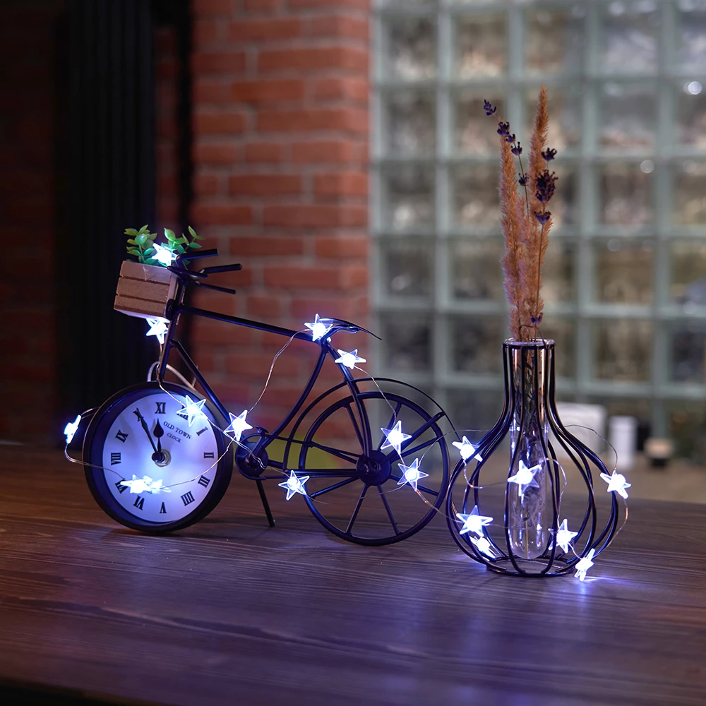 Светодиодная гирлянда Feron CL589 линейная Звездочки на проволоке, 5000К, с питанием от батареек, прозрачный шнур 2.3м (51446) - Viokon.com